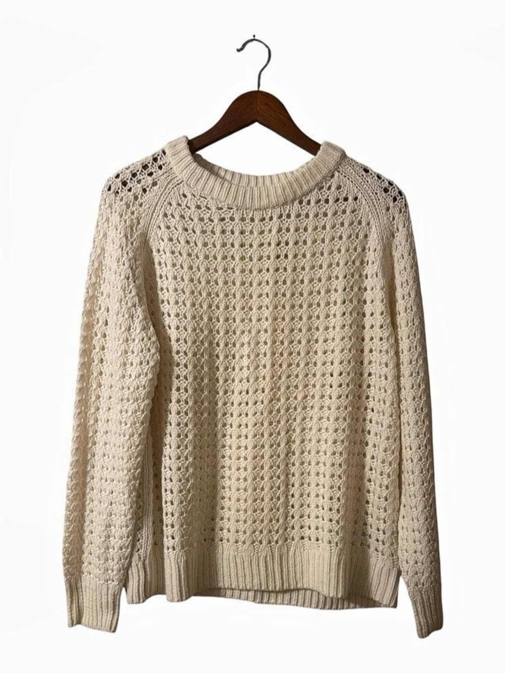 Old Money Coastal Chic Club Monaco Open Stitch Wool Alpaca Sweater L NWT
